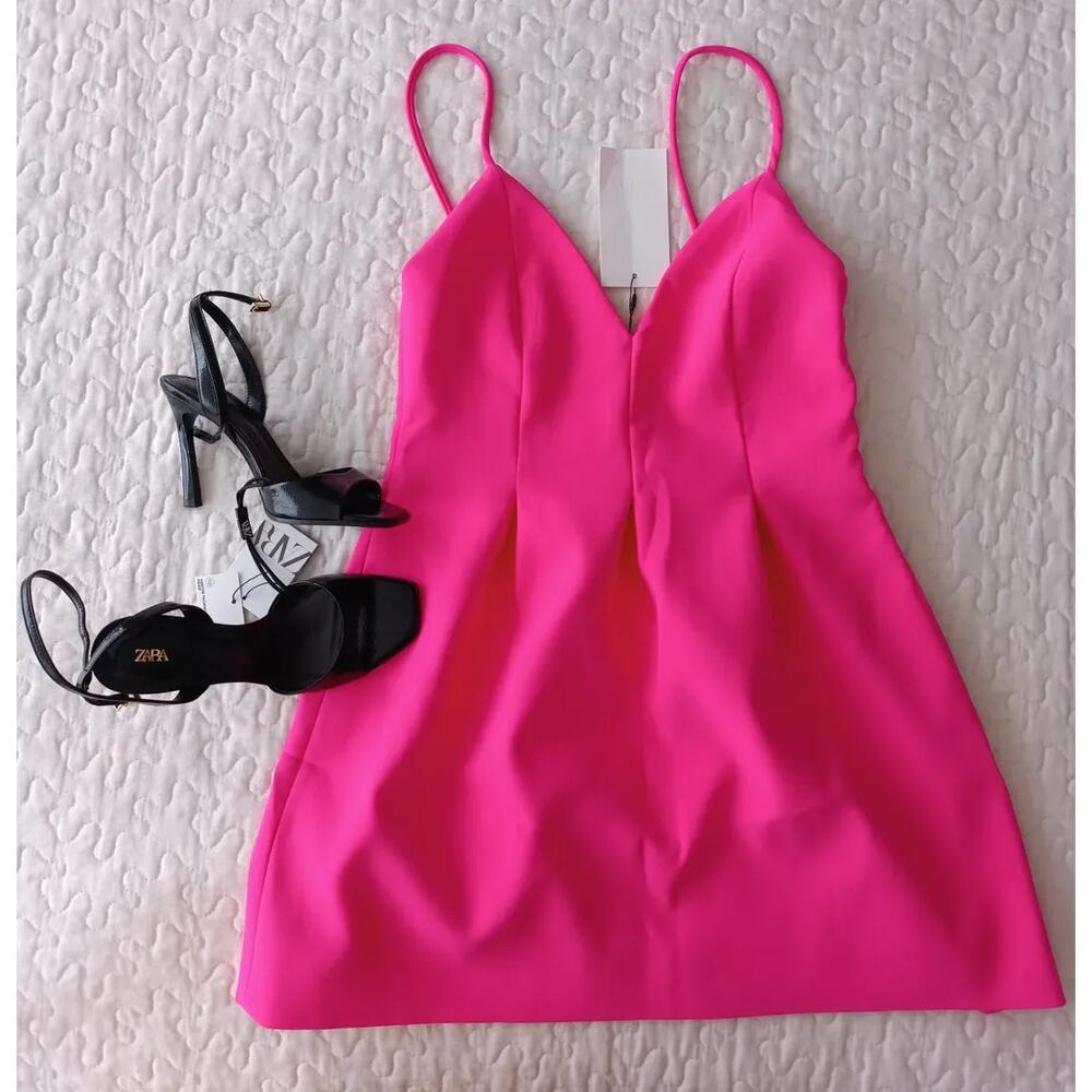 ZARA Pink Fuchsia Mini Dress NWT Fit Flare A Line Party Graduation Dress XL - Picture 16 of 16